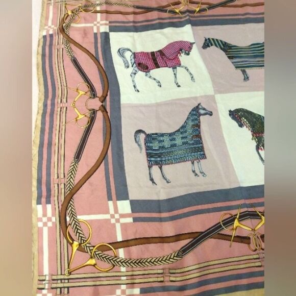 Vintage Silk Scarf Rolled Hem Equestrian Horse Bridle Foulard - Picture 5 of 16